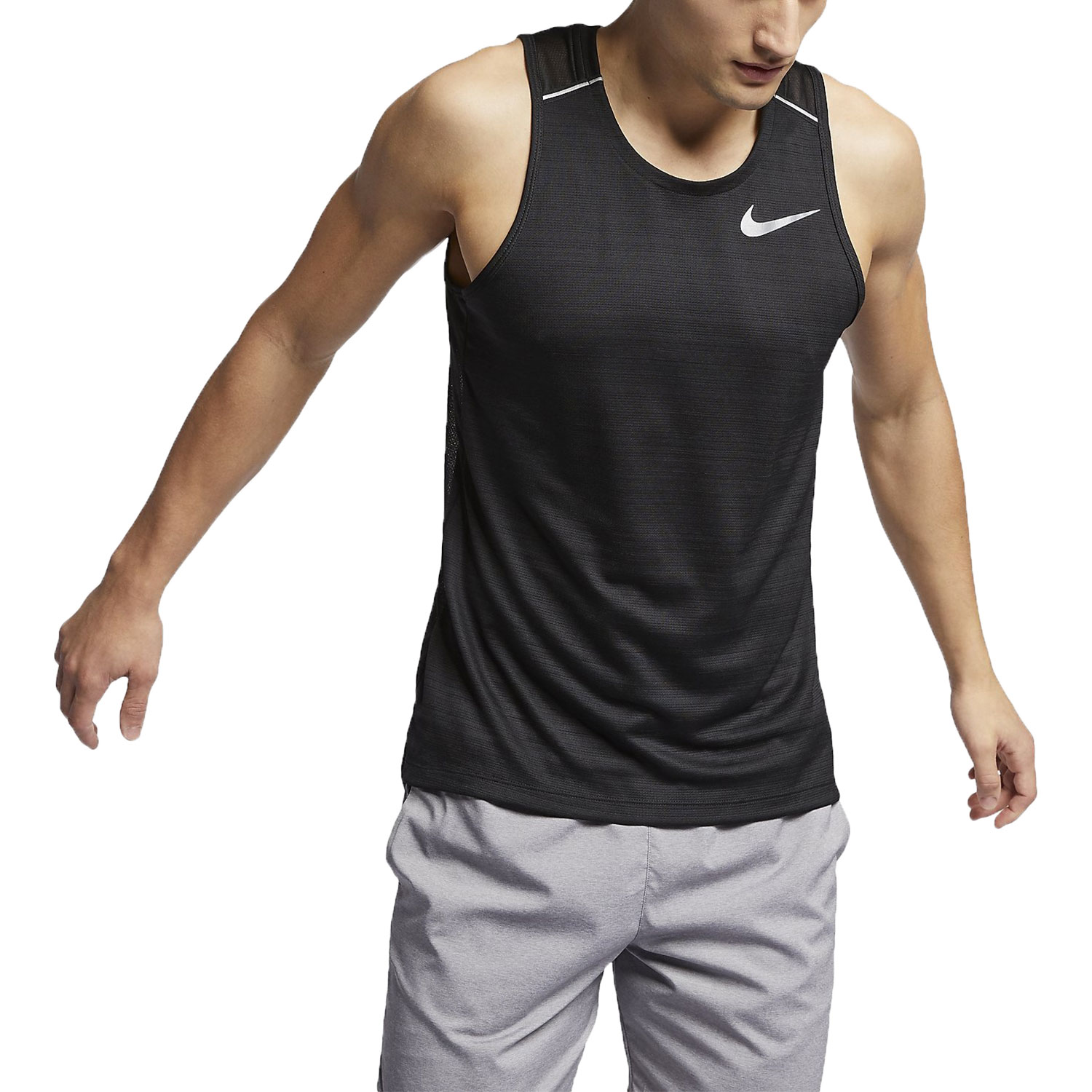 Nike Dry Miler Men's Running Tank Black NIKE MILLER DRI Fit Running Tank Top Charcoal Grey Mens