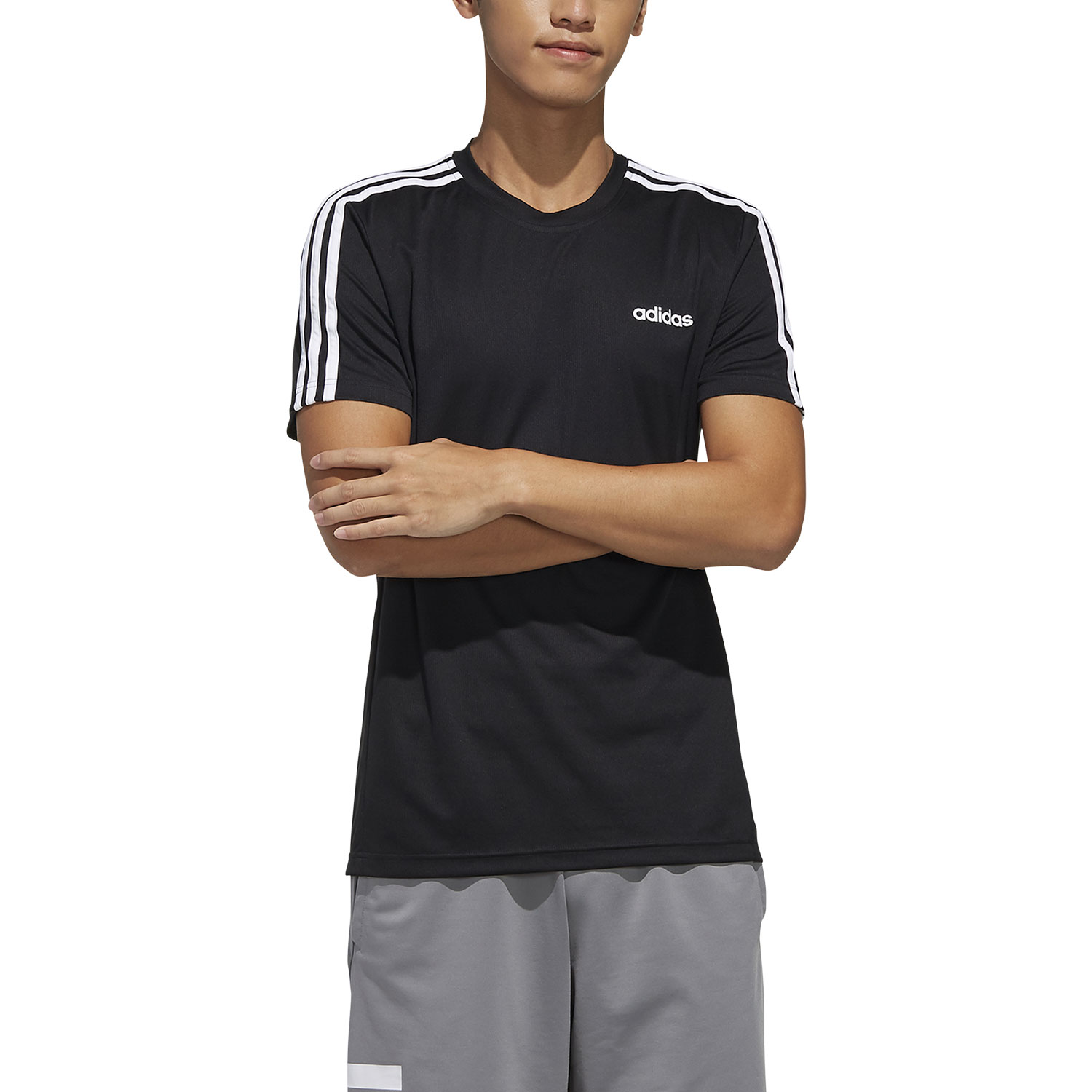 adidas D2M 3 Stripes Men's Running T-Shirt - Black/White