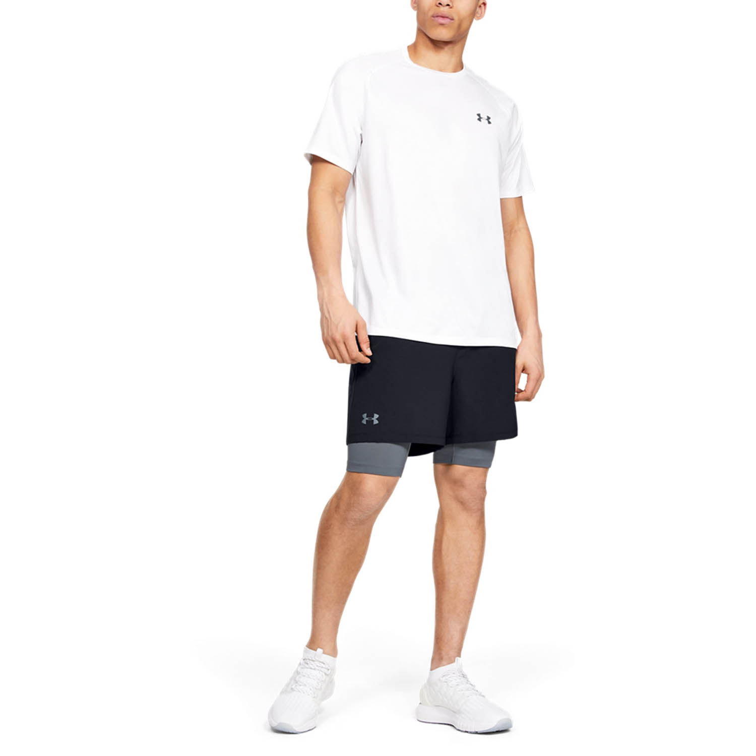 Under Armour Qualifier 2 in 1 5in Pantaloncini - Black/Pitch Gray