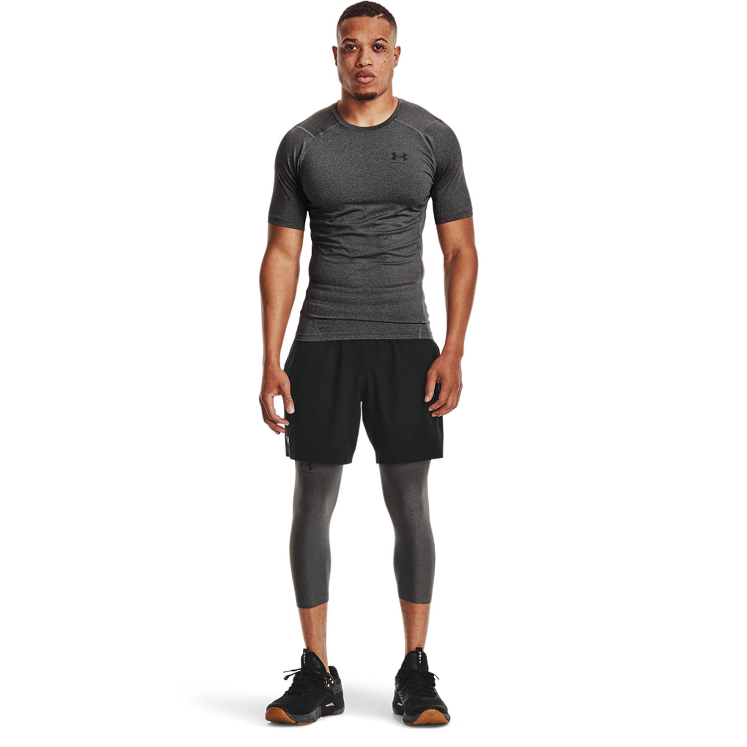 Under Armour HeatGear Compression Logo Maglietta - Carbon Heather/Black