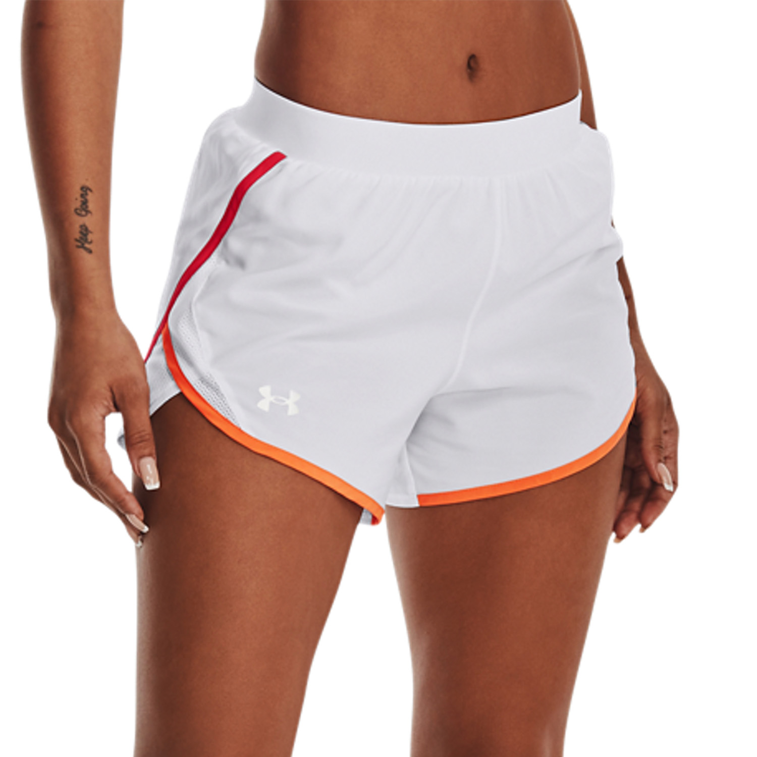 Under Armour Fly By 2.0 3in Shorts - White/Orange Blast