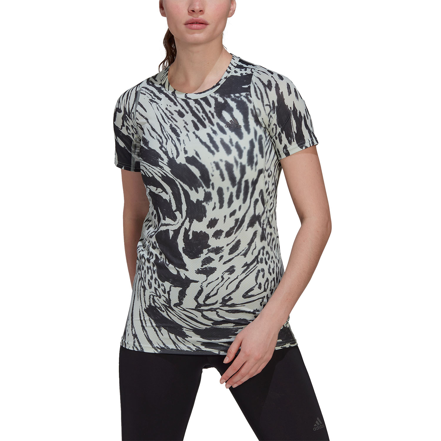 adidas Fast Printed Women's Running T-Shirt - Linen Green/Carbon