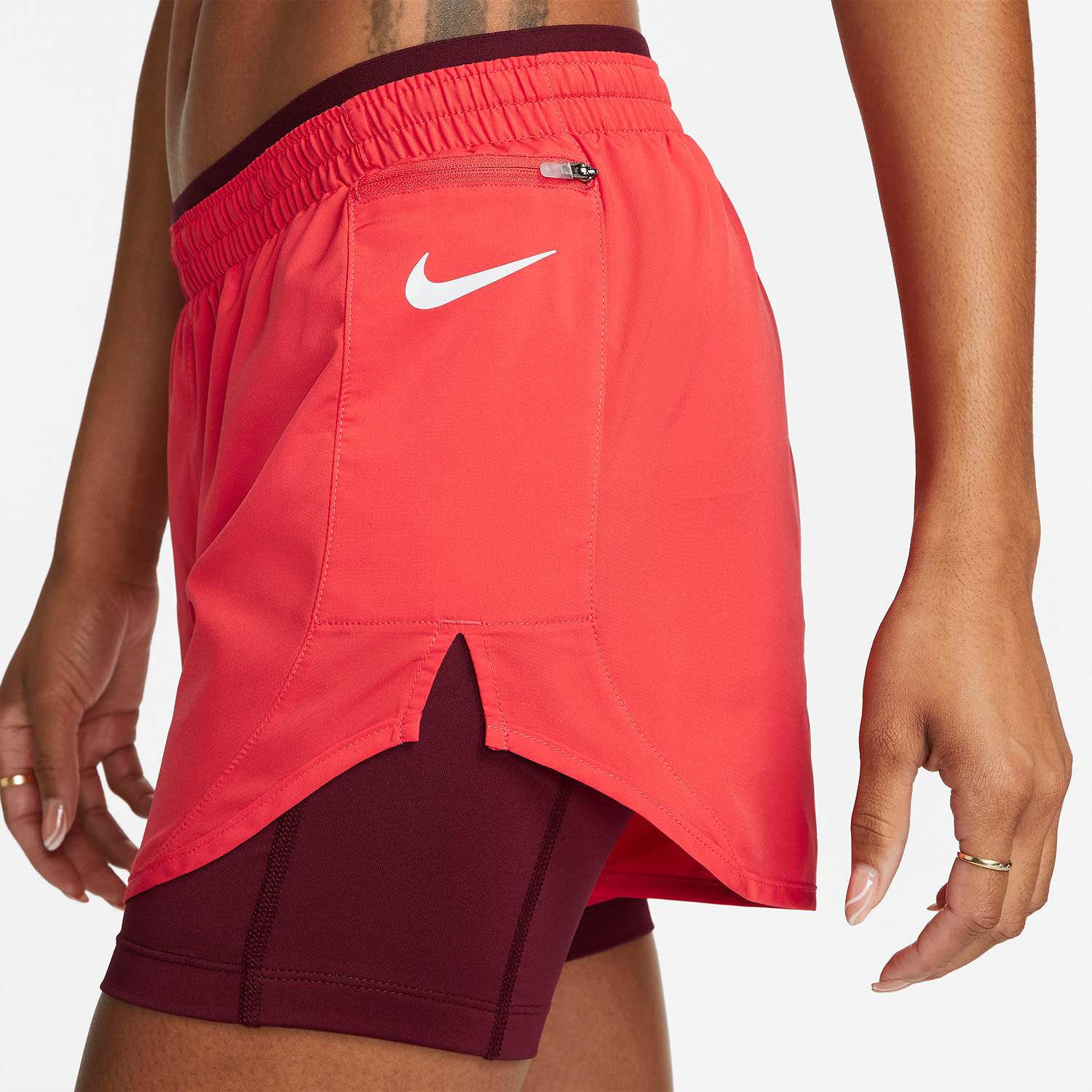 Nike Tempo Luxe 2 in 1 3in Pantaloncini - Light Crimson/Dark Beetroot/Reflective Silver