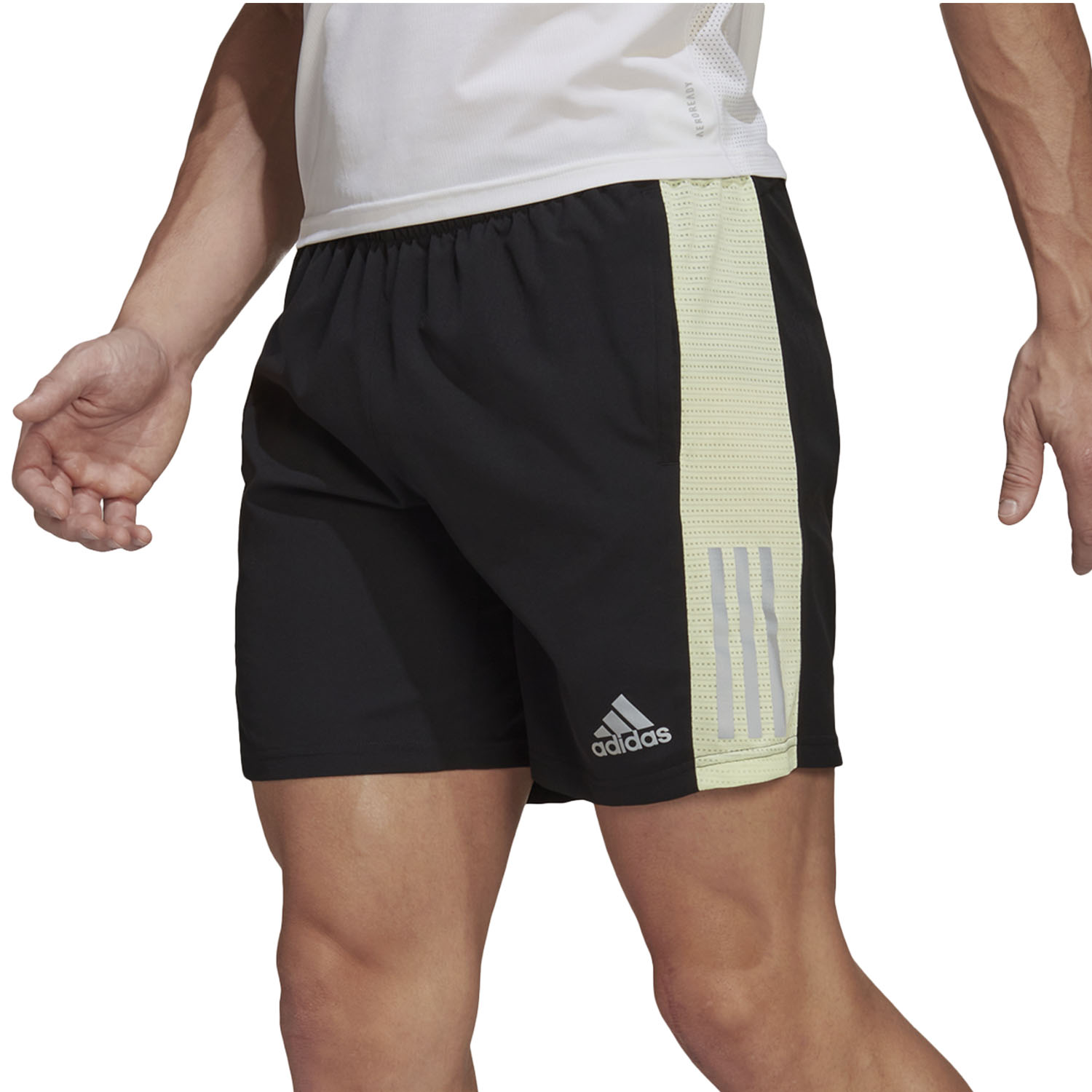 adidas Own The Run Logo 5in Shorts - Black/Almost Lime/Reflective Silver