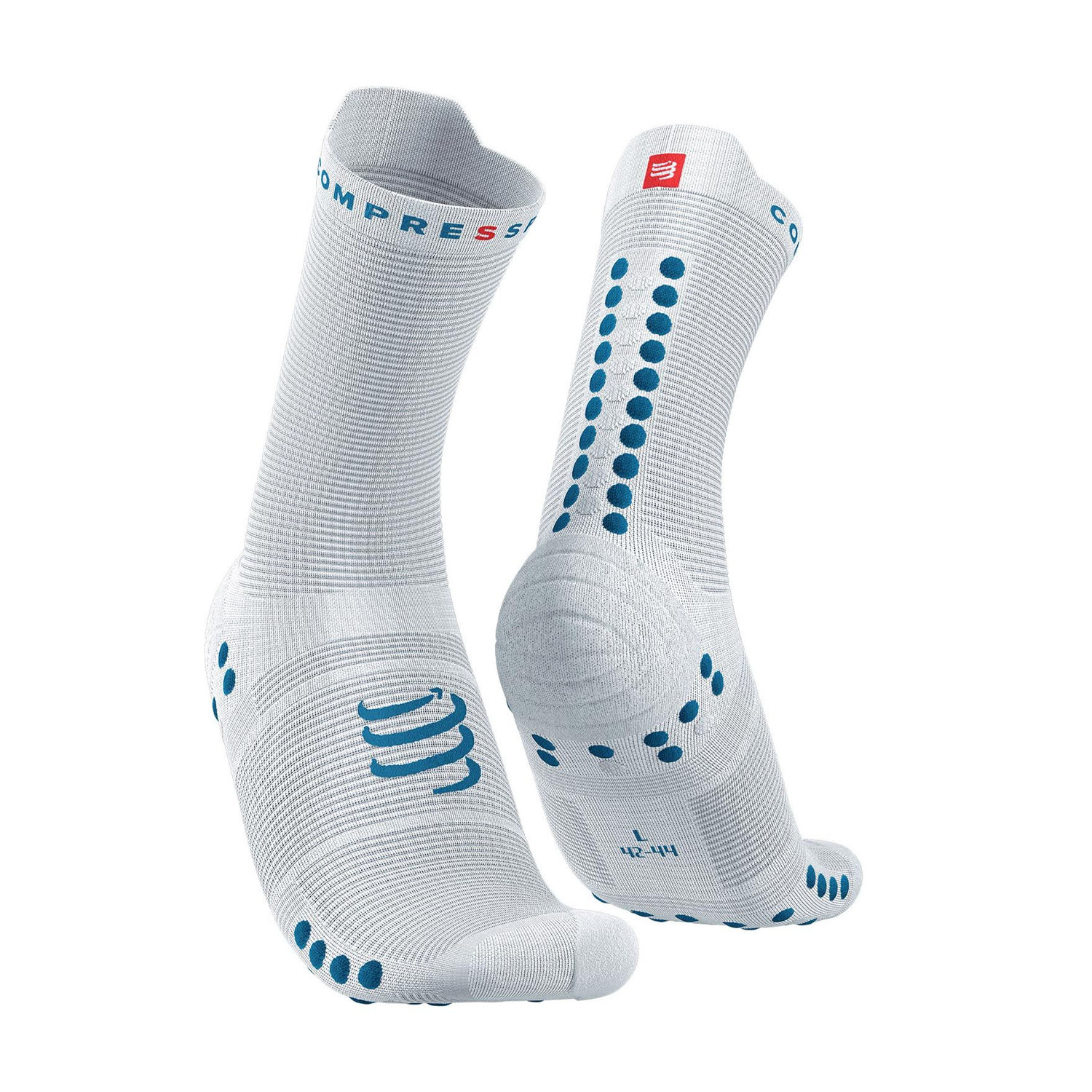 Compressport Pro Racing V4.0 Socks - White/Fjord Blue