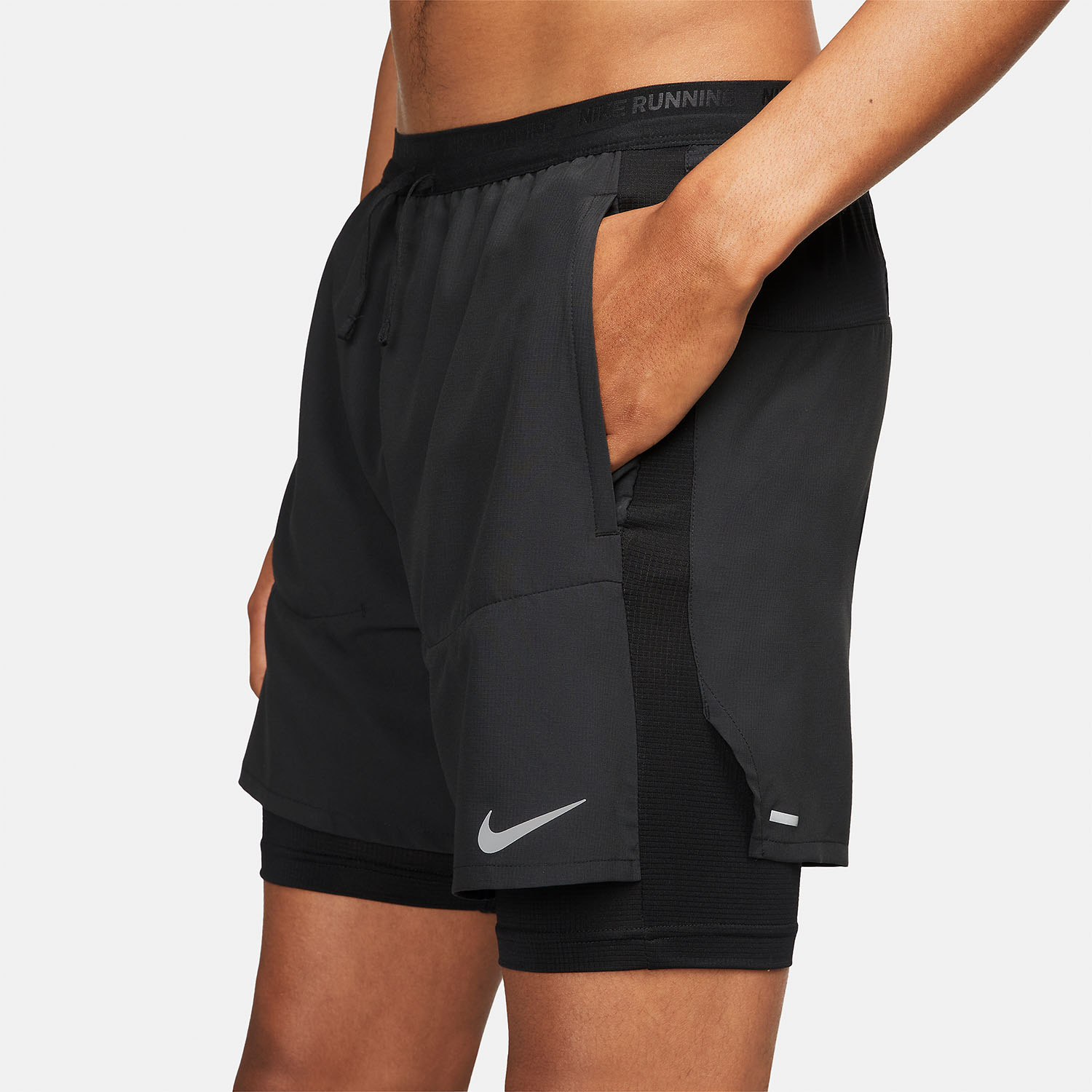 Nike Dri-FIT Stride Hybrid 2 in 1 5in Pantaloncini - Black/Reflective Silver