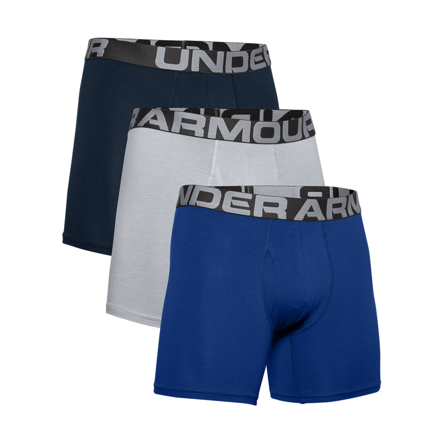 Under Armour Charged Cotton 6in x 3 Boxer - Royal/Academy/Mod Gray Medium Heather