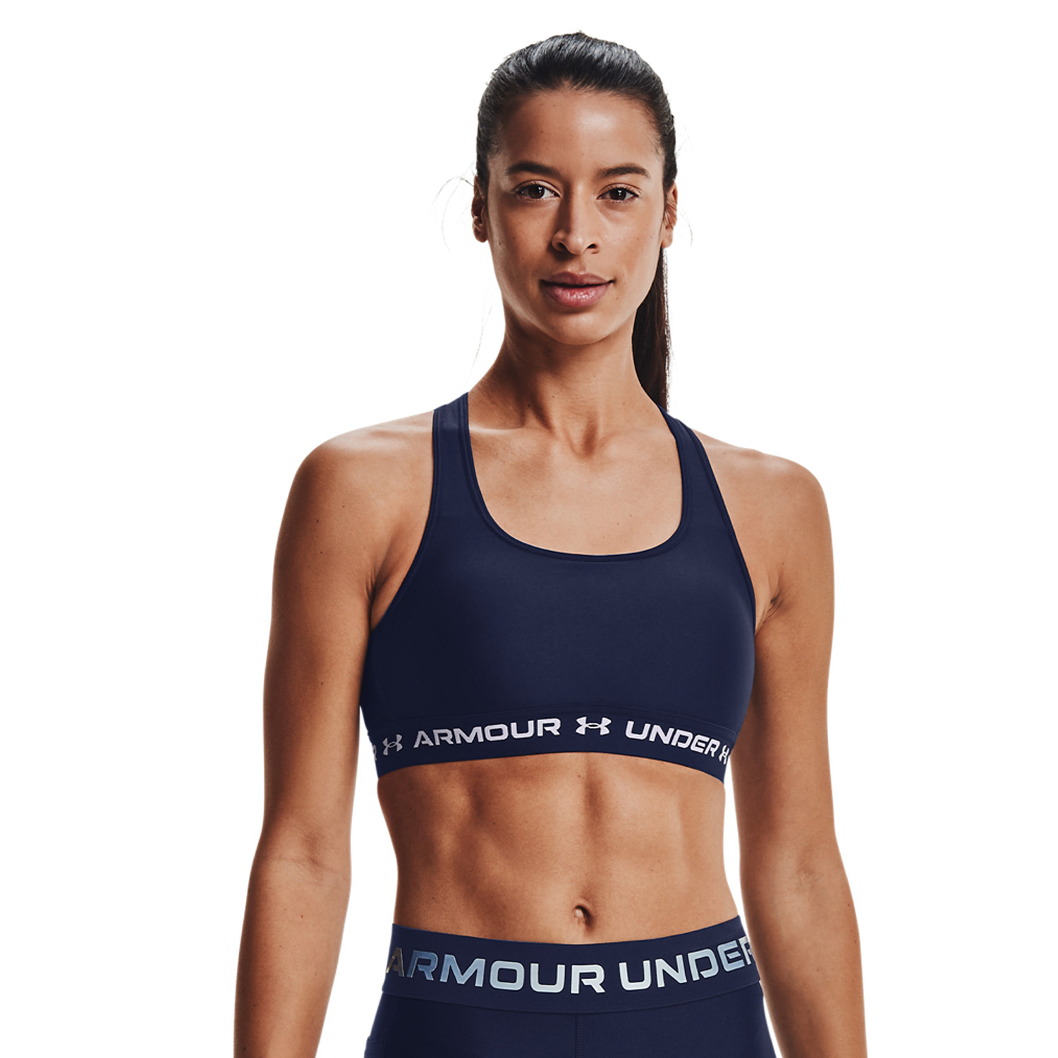 Under Armour Mid Crossback Womens Sports Bra in White-Halo Gray