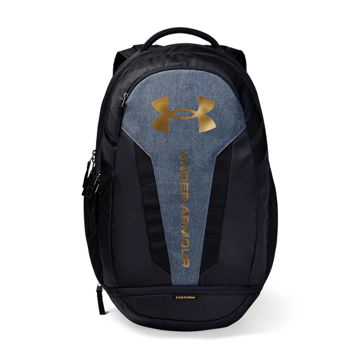 Under Armour Hustle 5.0 Mochila - Black/Black Medium Heather/Metallic Gold Luster