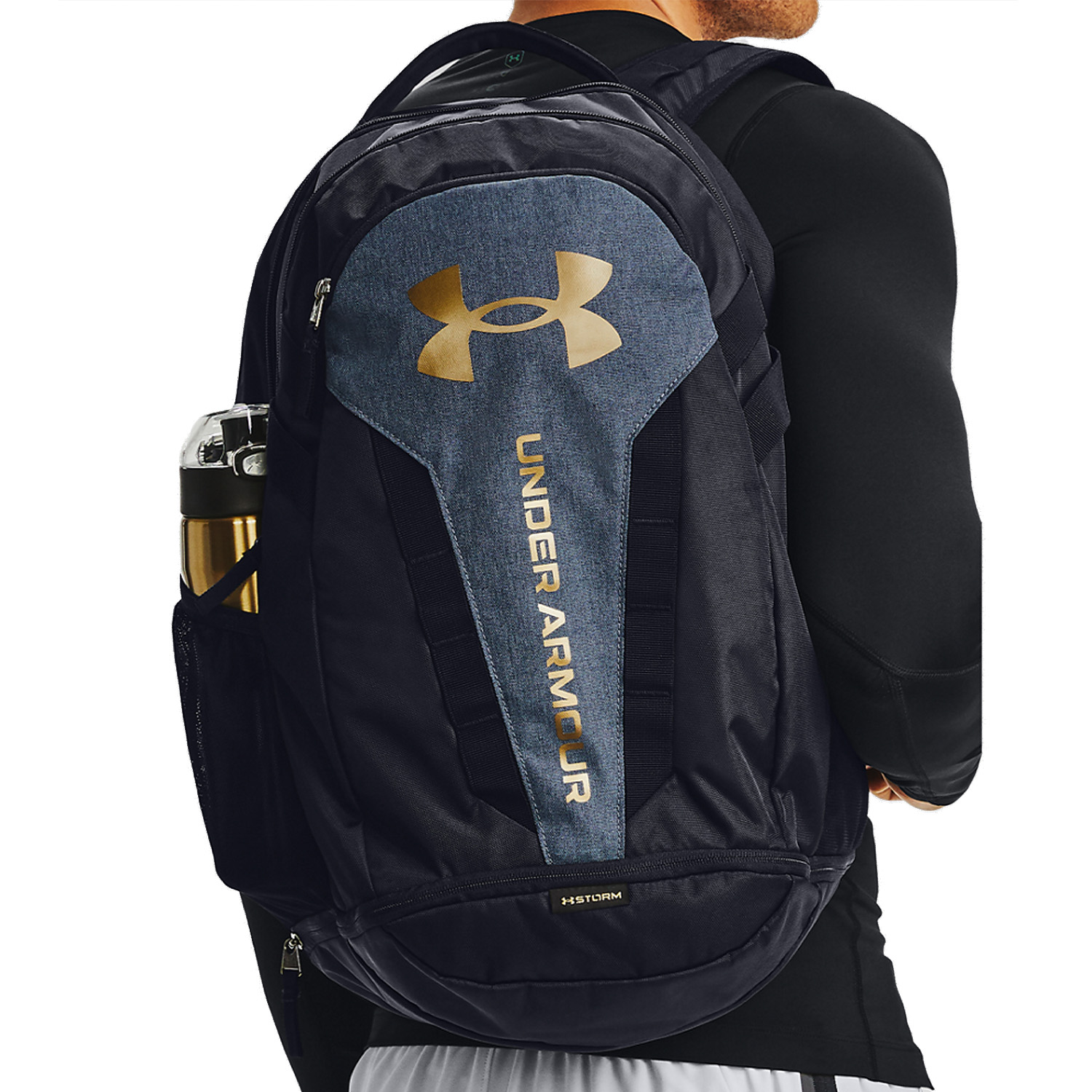 Under Armour Hustle 5.0 Backpack - Black/Black Medium Heather/Metallic Gold Luster