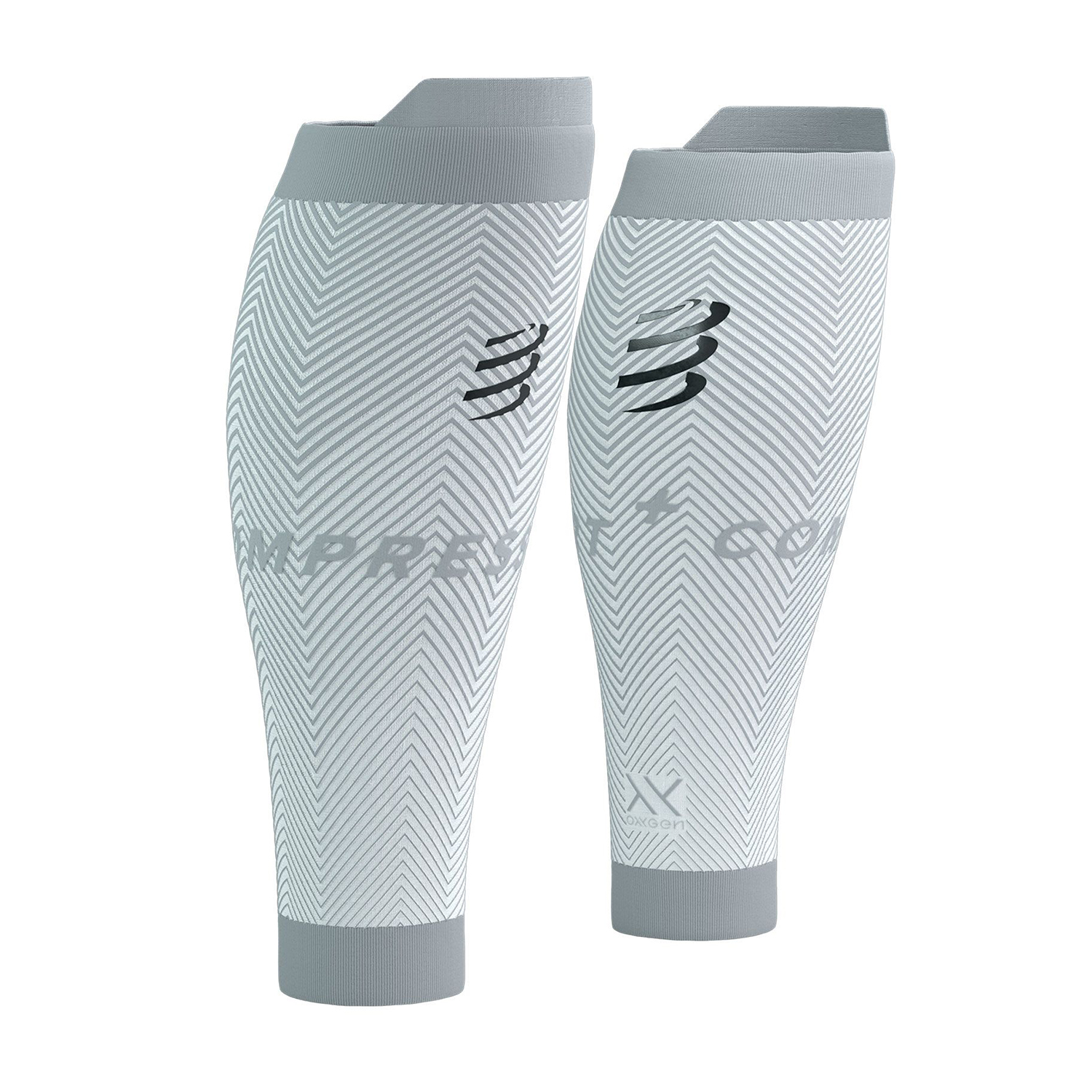 Compressport R2 Oxygen Logo Pantorrilleras de Compresión - White/Nebel Grey