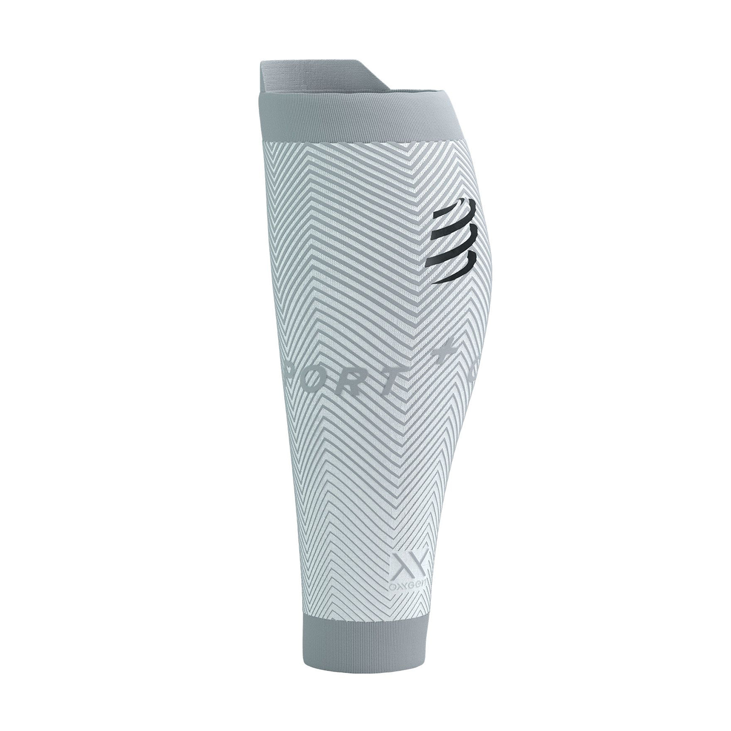 Compressport R2 Oxygen Logo Pantorrilleras de Compresión - White/Nebel Grey