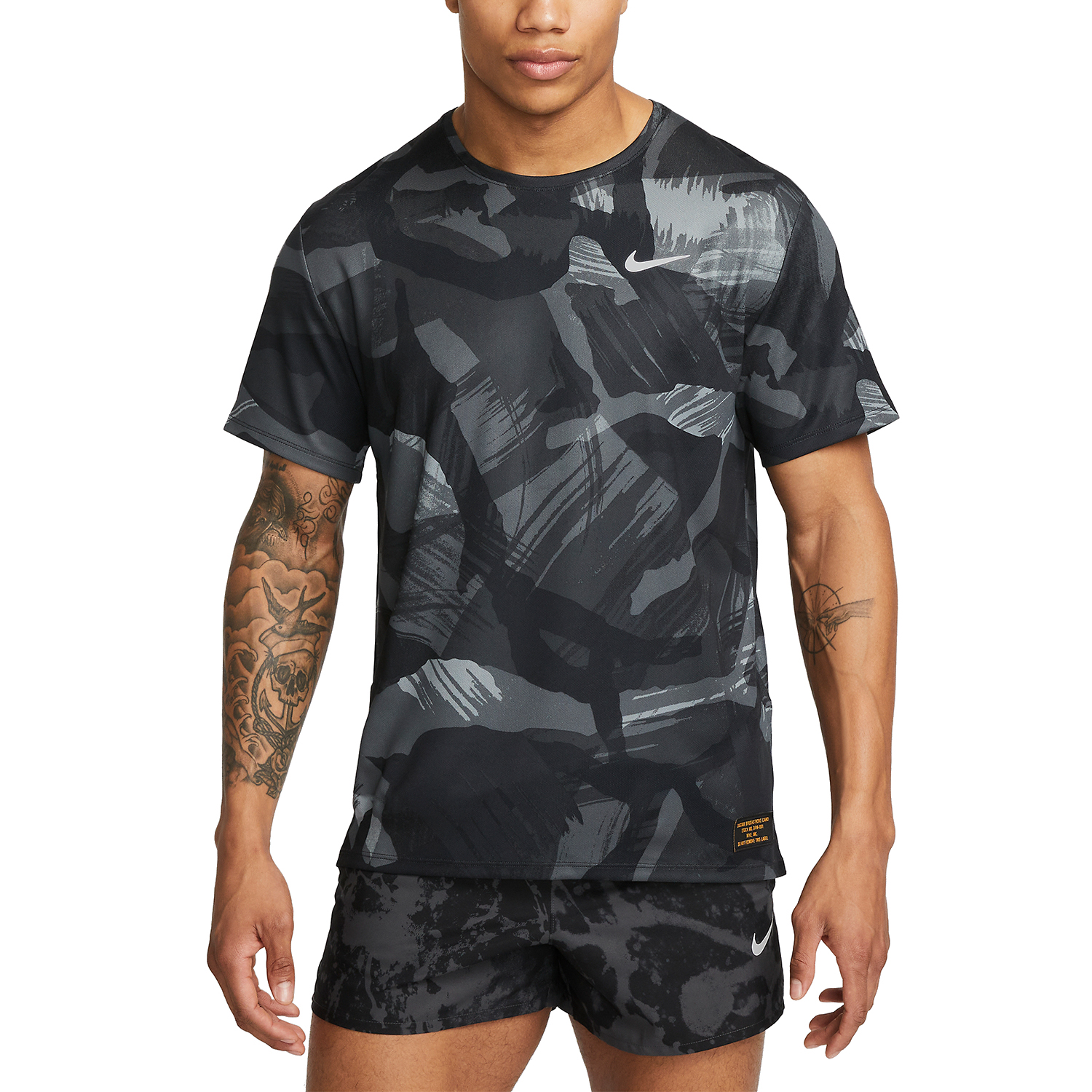 Nike Dri-FIT Miler Camo T-Shirt - Black/Reflective Silver