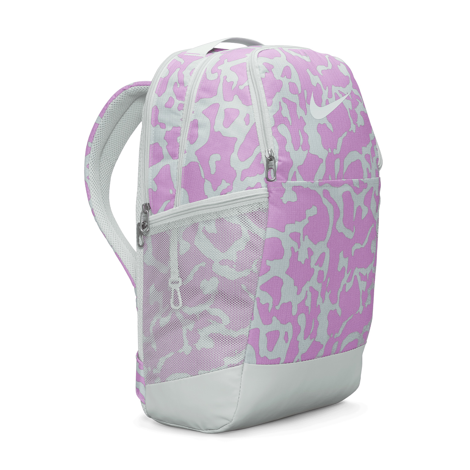 Nike Brasilia Printed Backpack - Light Silver/Rush Fuchsia/White