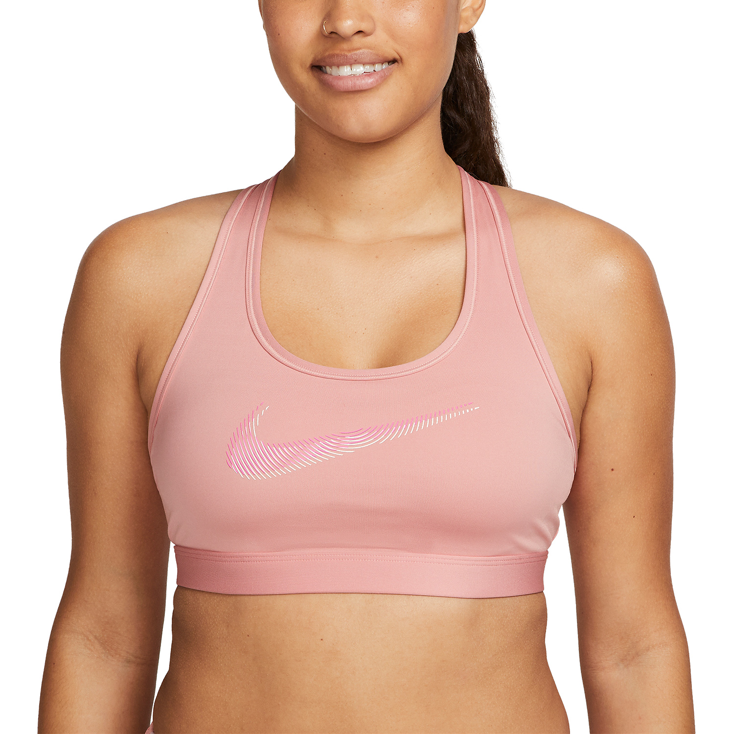 Nike Dri-FIT Swoosh Reggiseno Sportivo - Red Stardust/Guava Ice/Laser Fuchsia