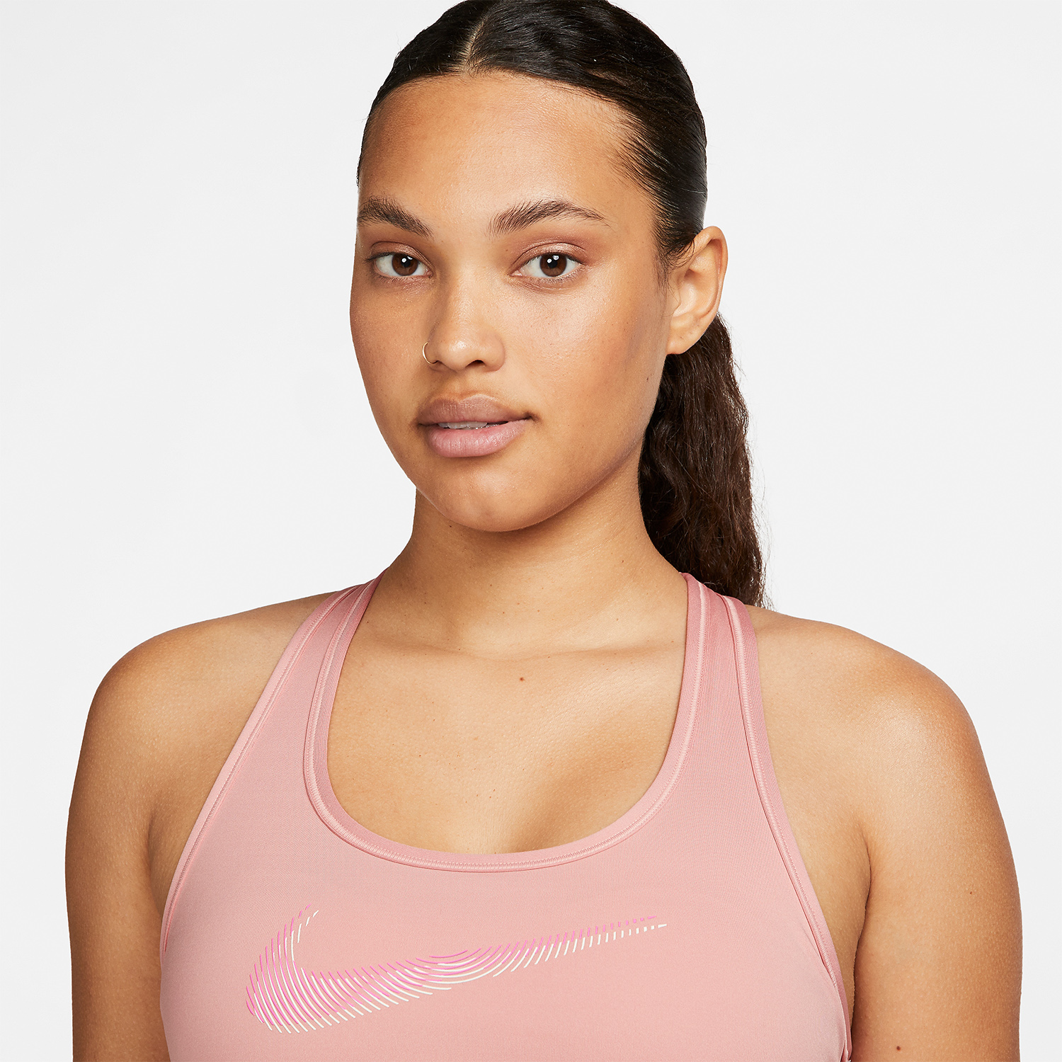 Nike Dri-FIT Swoosh Reggiseno Sportivo - Red Stardust/Guava Ice/Laser Fuchsia