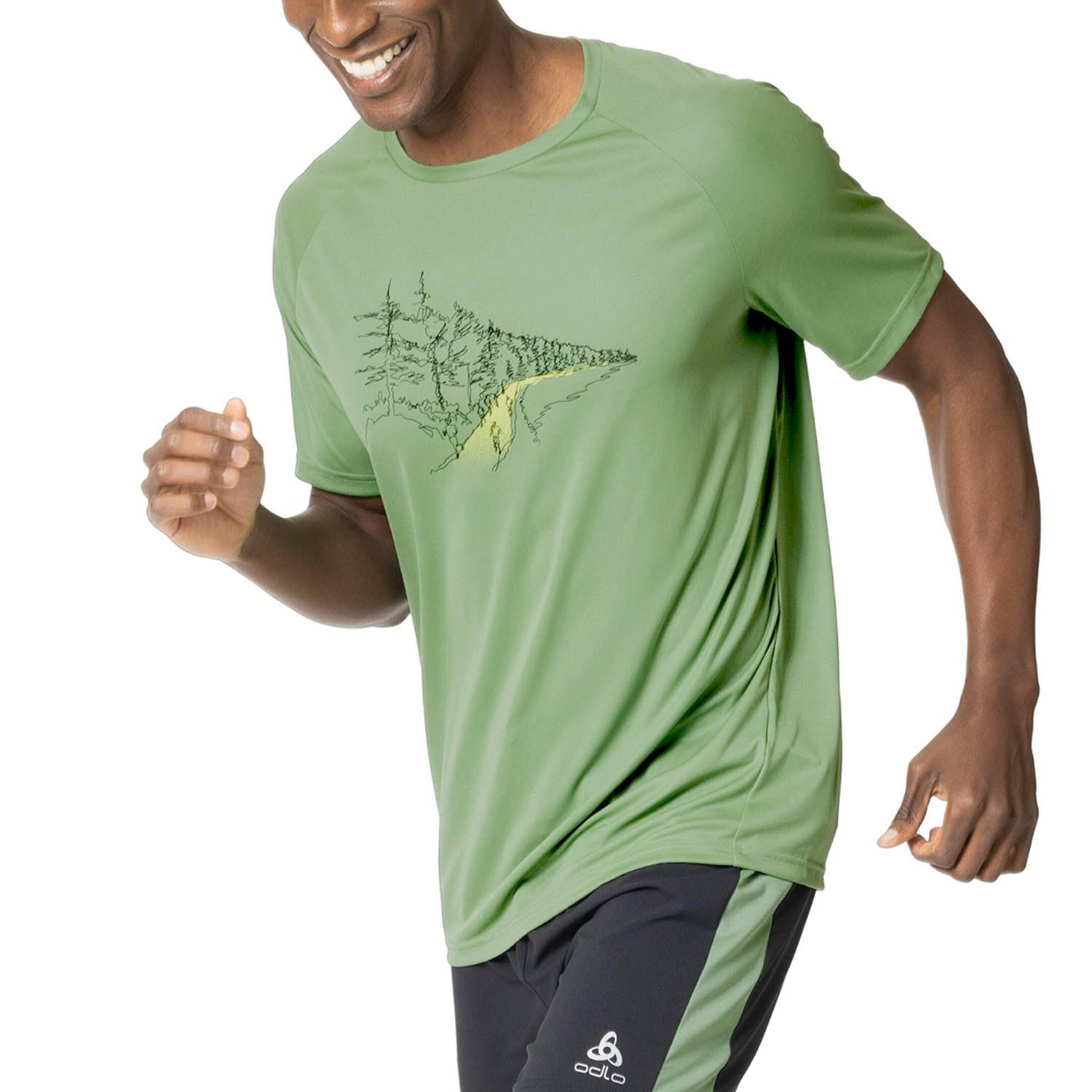 Odlo Crew Essential Print Camiseta de Running Hombre Loden Frost