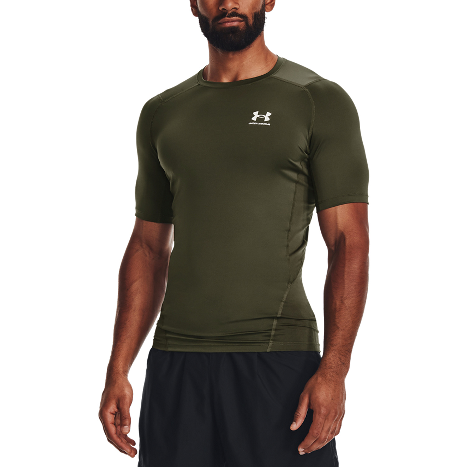 Under Armour HeatGear Compression Logo T-Shirt - Marine Od Green/Black