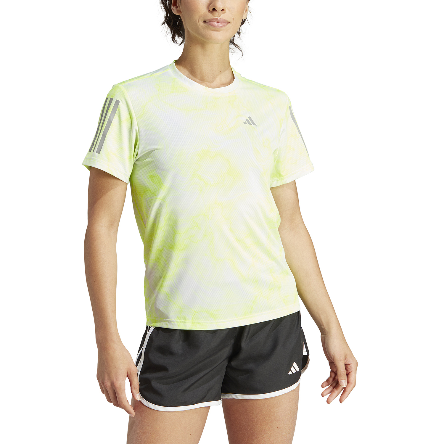 adidas Own The Run T-Shirt - White/Lucid Lemon