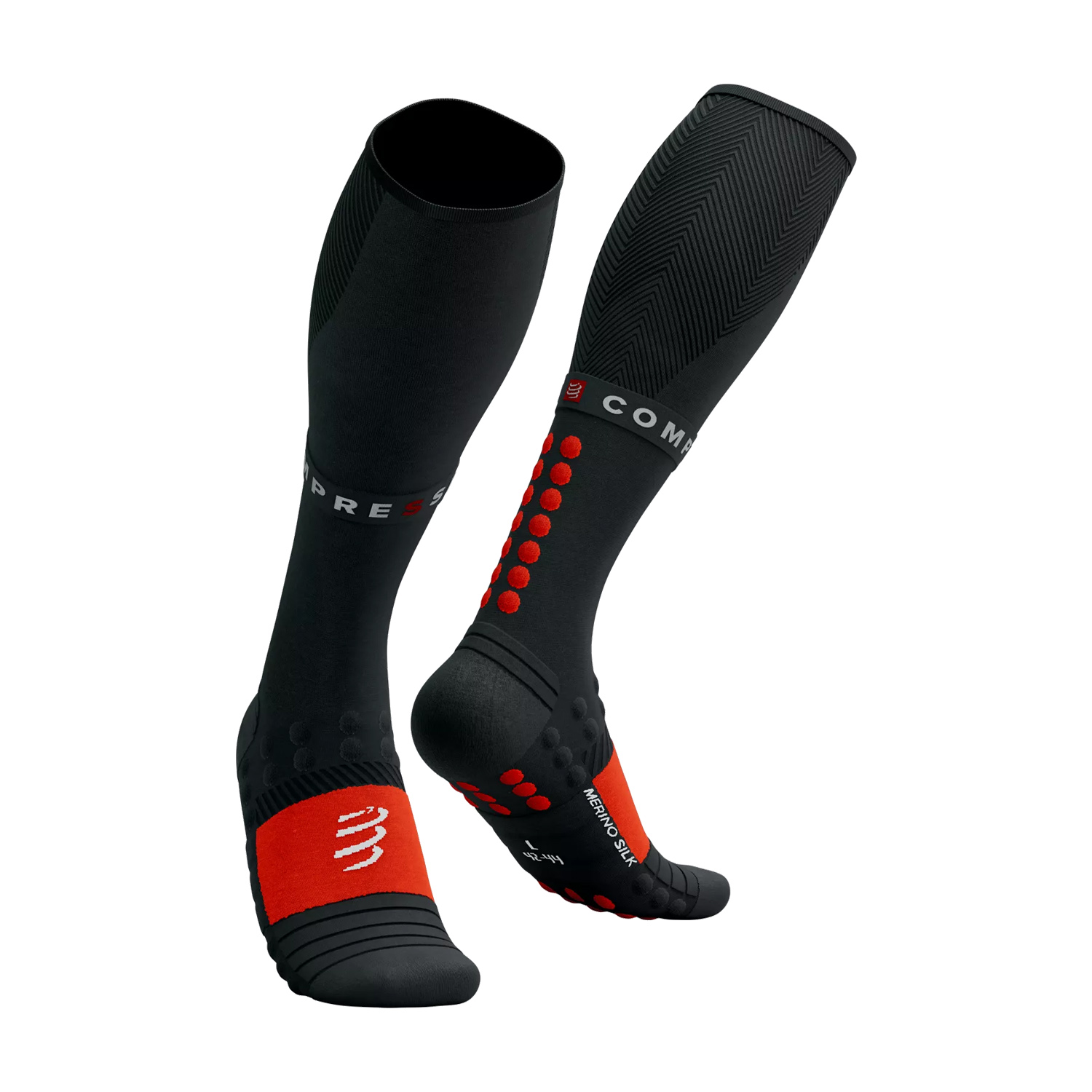 Compressport Full Winter Running Socks - Black/High Risk Red