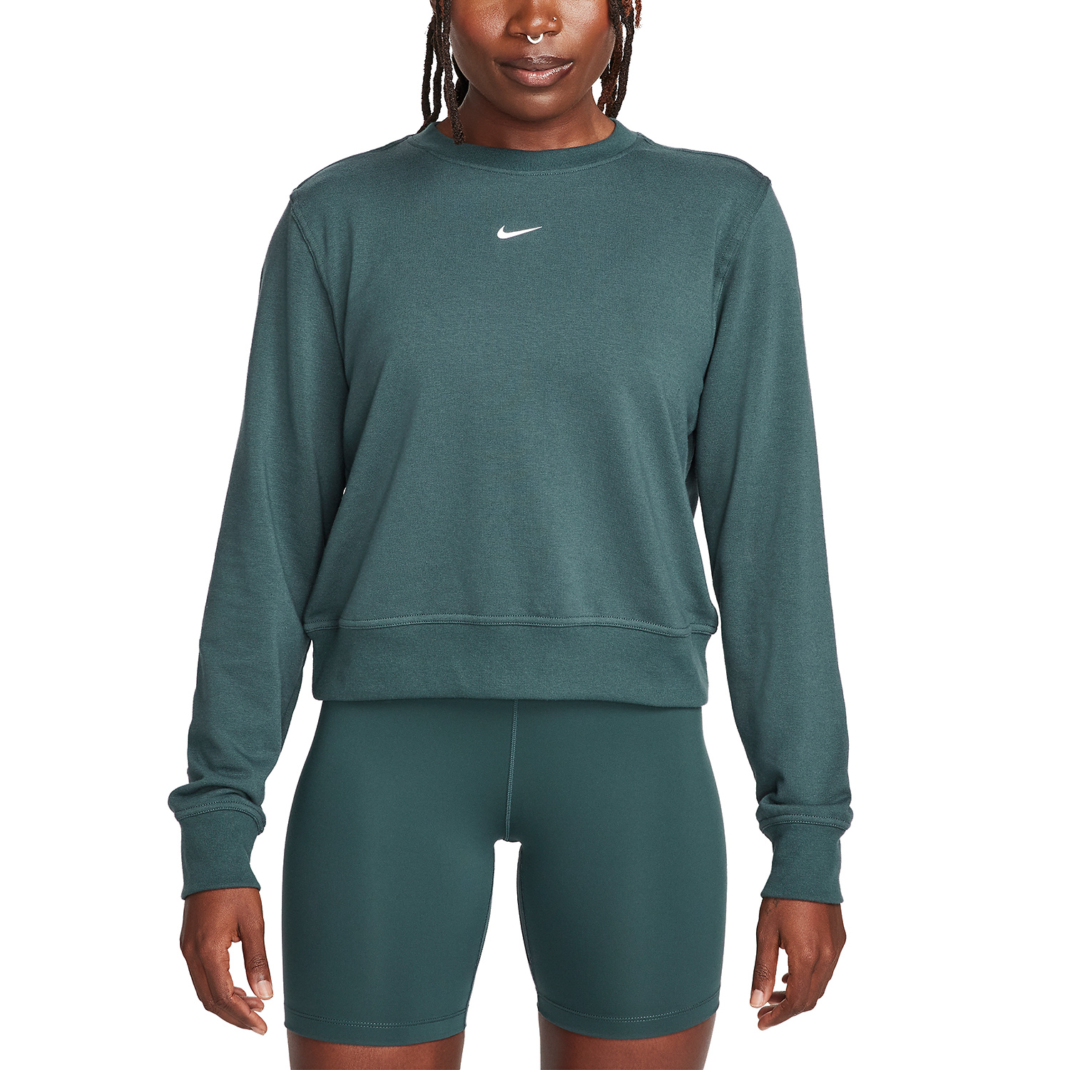 Nike Dri-FIT One Crew Felpa - Deep Jungle/White