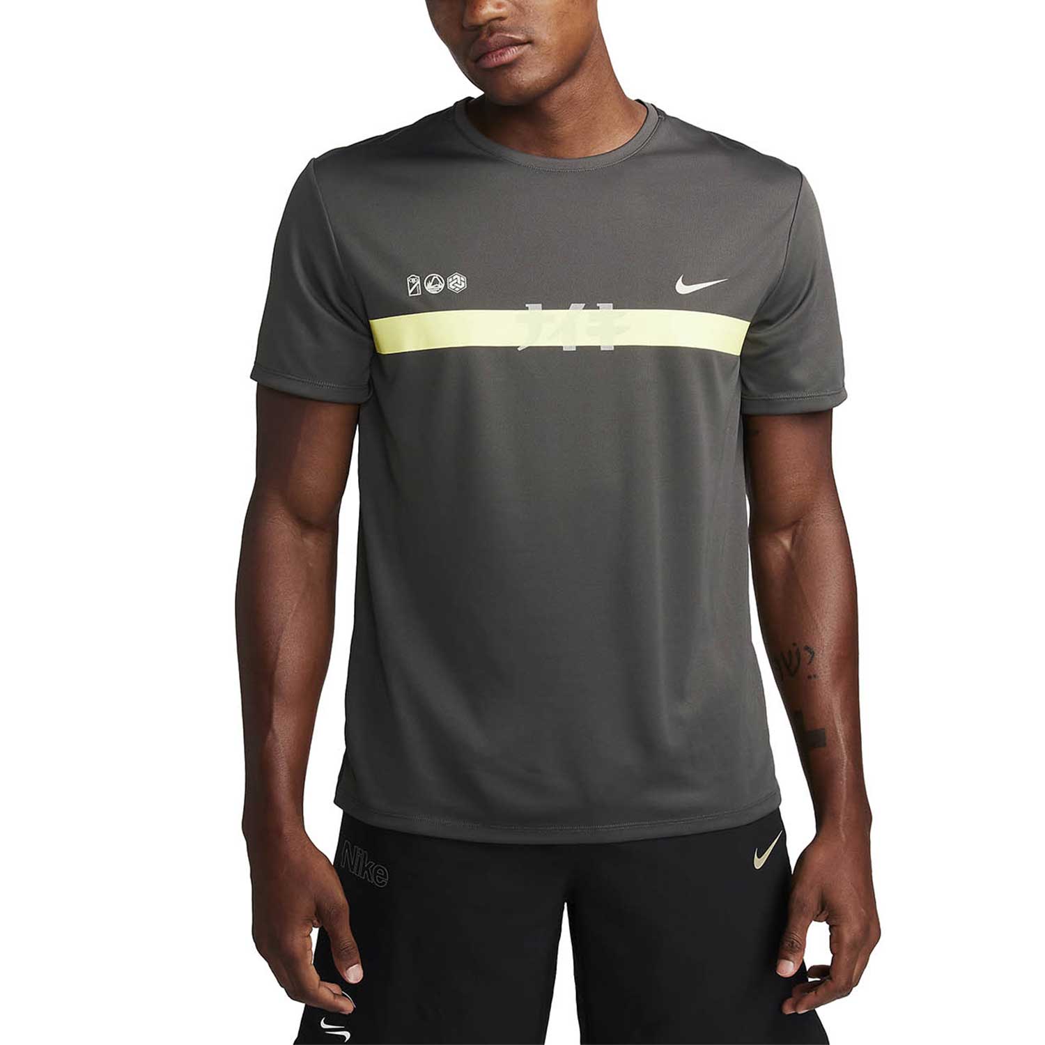 Nike Dri-FIT UV Miler Ekiden T-Shirt - Medium Ash/Luminous Green/Light Bone