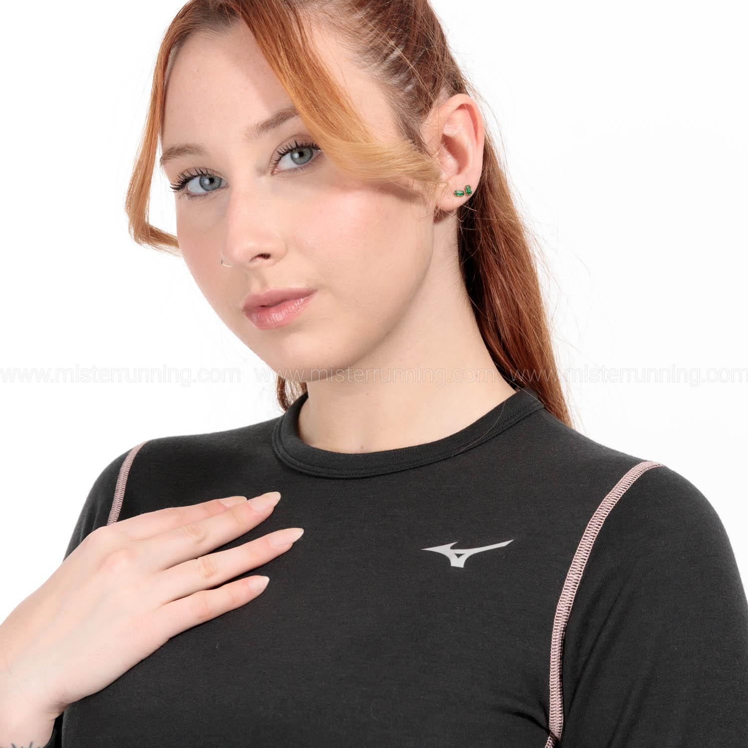 Mizuno Merino Wool Crew Shirt - Black/Apricot Blush