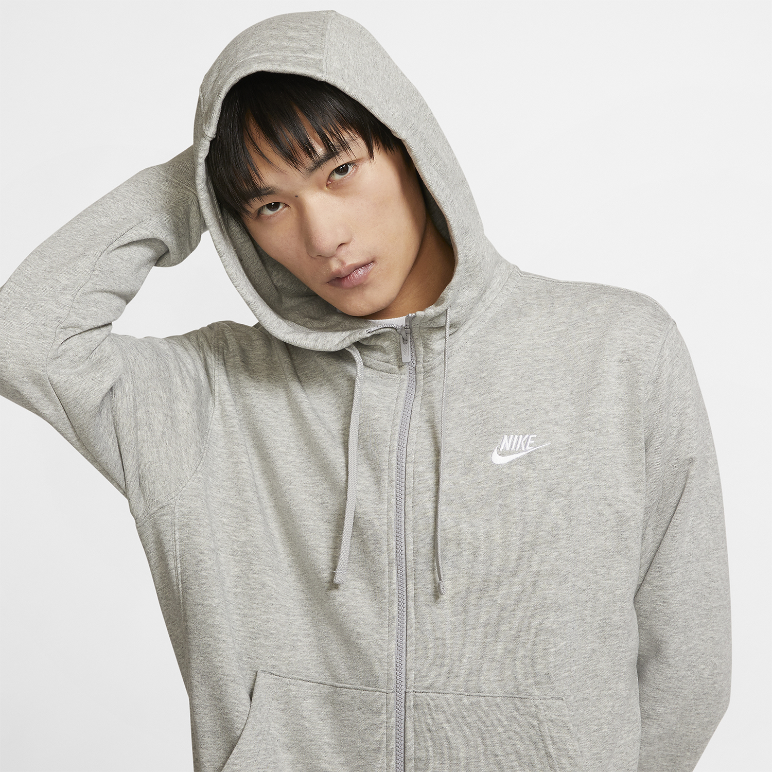 Nike Club Felpa - Dark Grey Heather/Matte Silver/White