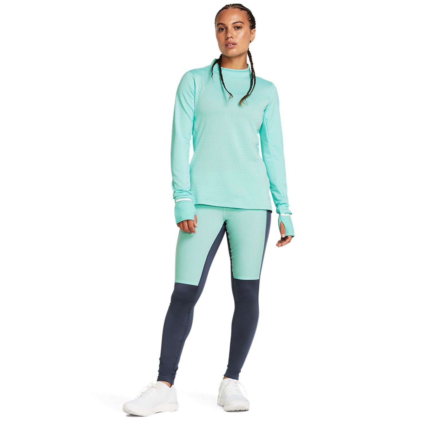 Under Armour Qualifier Cold Tights - Downpour Gray/Neo Turquoise/Reflective