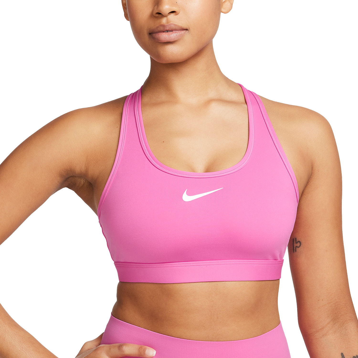 Nike Women's Swoosh Futura Sports Bra (L, White)