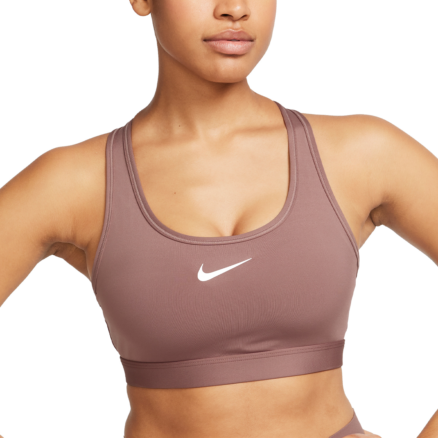 Nike Swoosh Dri-FIT Sports Bra - Smokey Mauve/White