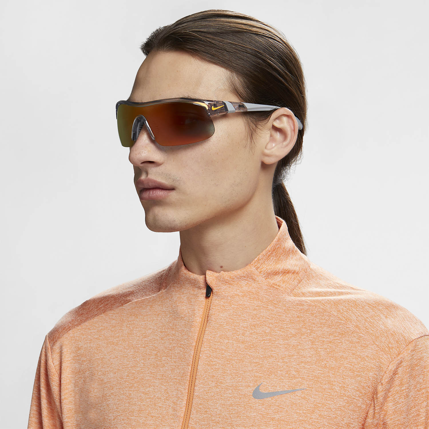 Nike Show X1 Sunglasses - Shiny Wolf Grey/Orange Mirror