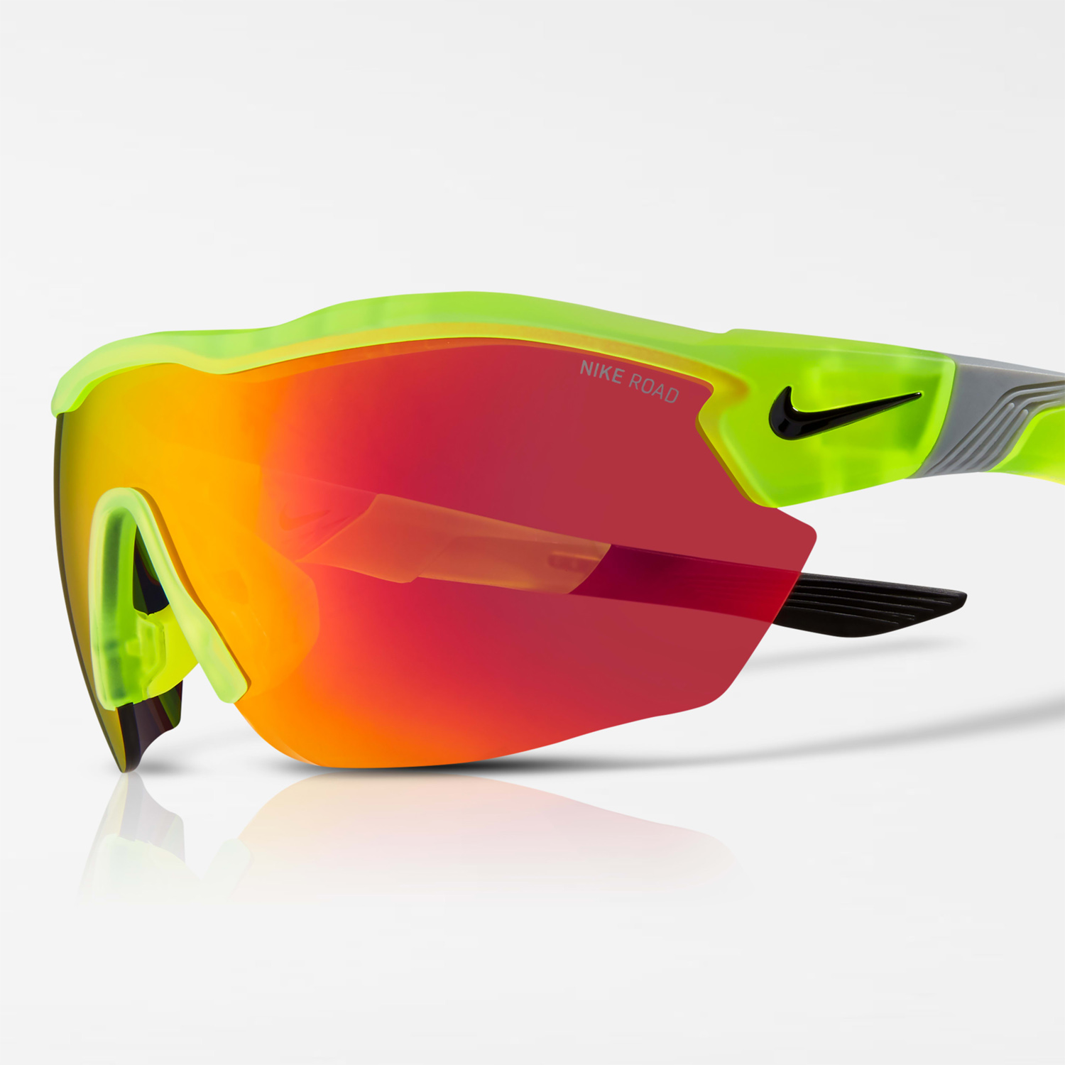 Nike Show X3 Elite L Road Sunglasses - Matte Volt/Road/Red Mirror
