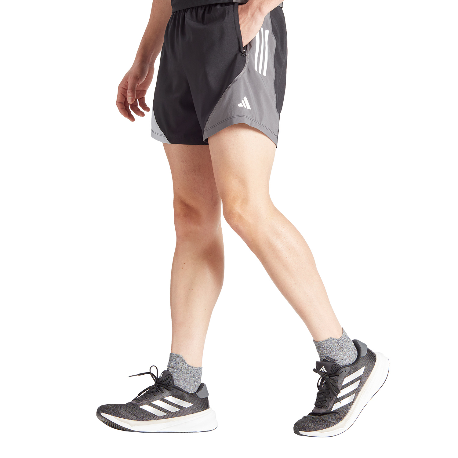 adidas Own The Run Logo 5in Shorts - Black/Halsil/Grey Five