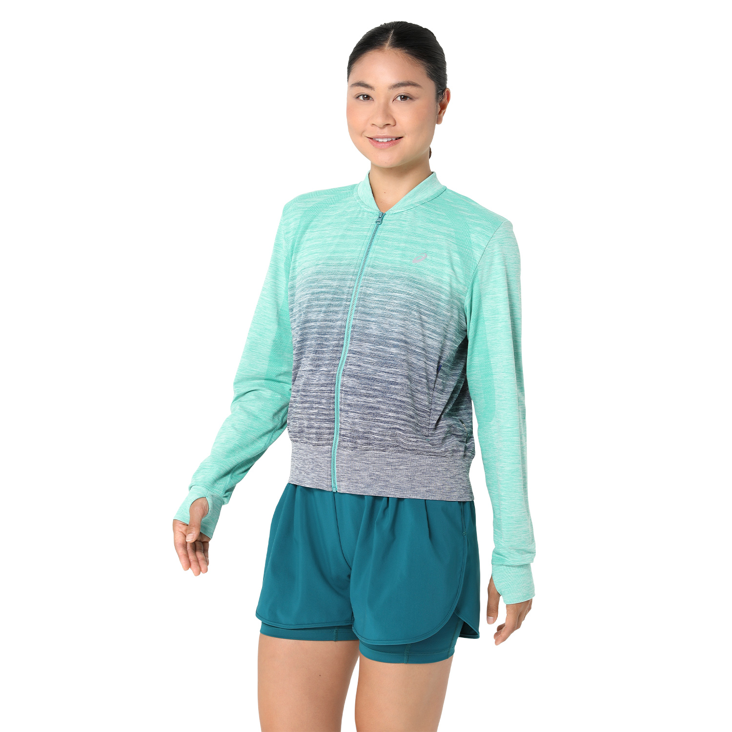 Asics Nagino Run Seamless Jacket - Aurora Green/Blue Expanse