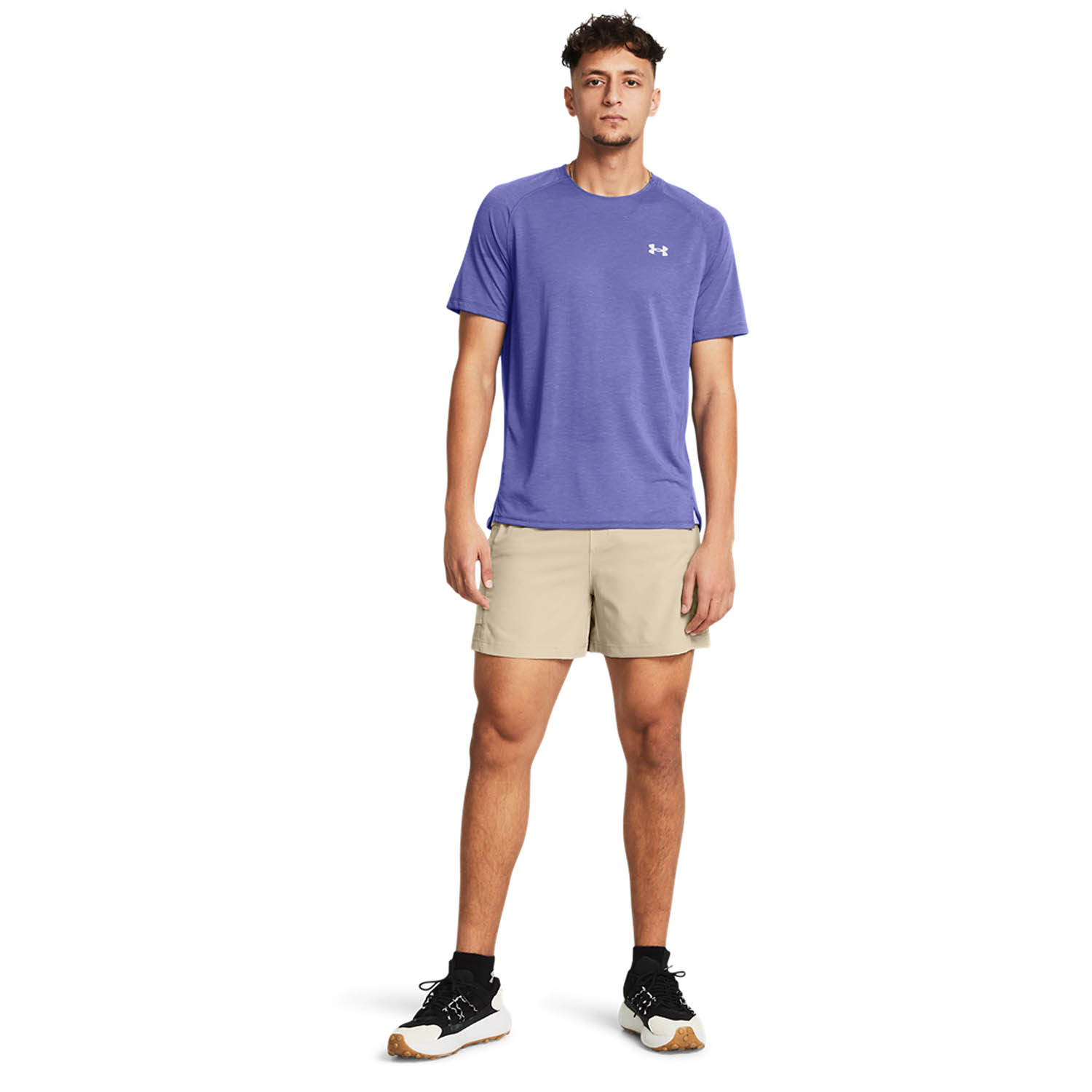 Under Armour Launch Logo 5in Shorts - Khaki Base/Silt/Reflective