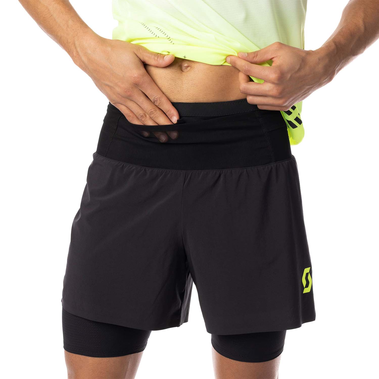 Scott Hybrid RC Run 4in Shorts - Black/Yellow