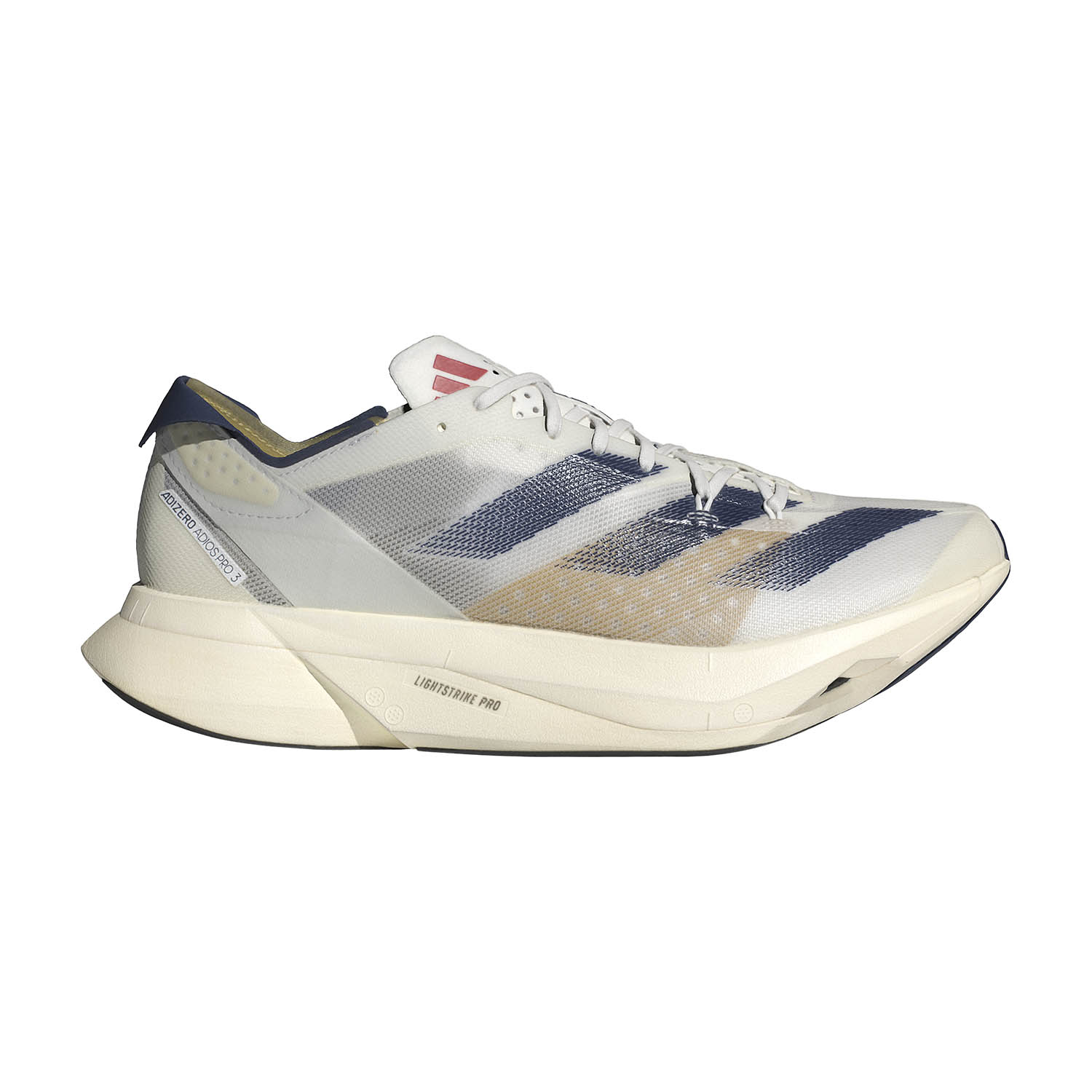 adidas adizero Adios Pro 3 - Cloud White/Dark Blue/Gold Metallic