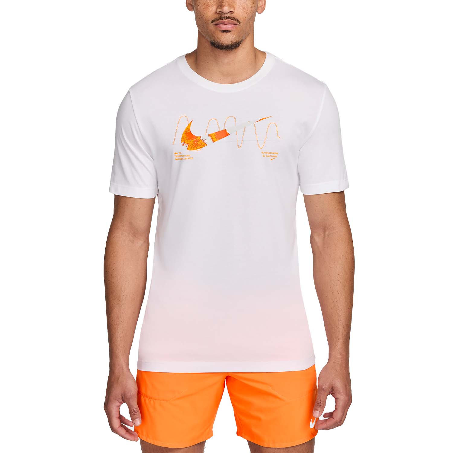 men's white and orange graphic tee
