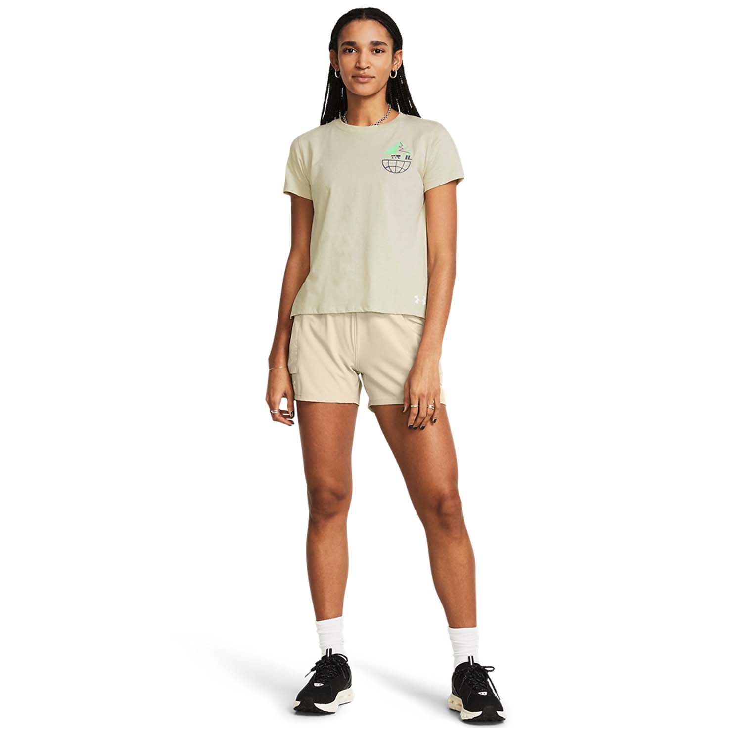 Under Armour Launch Logo 5in Shorts - Khaki Base/Silt/Reflective