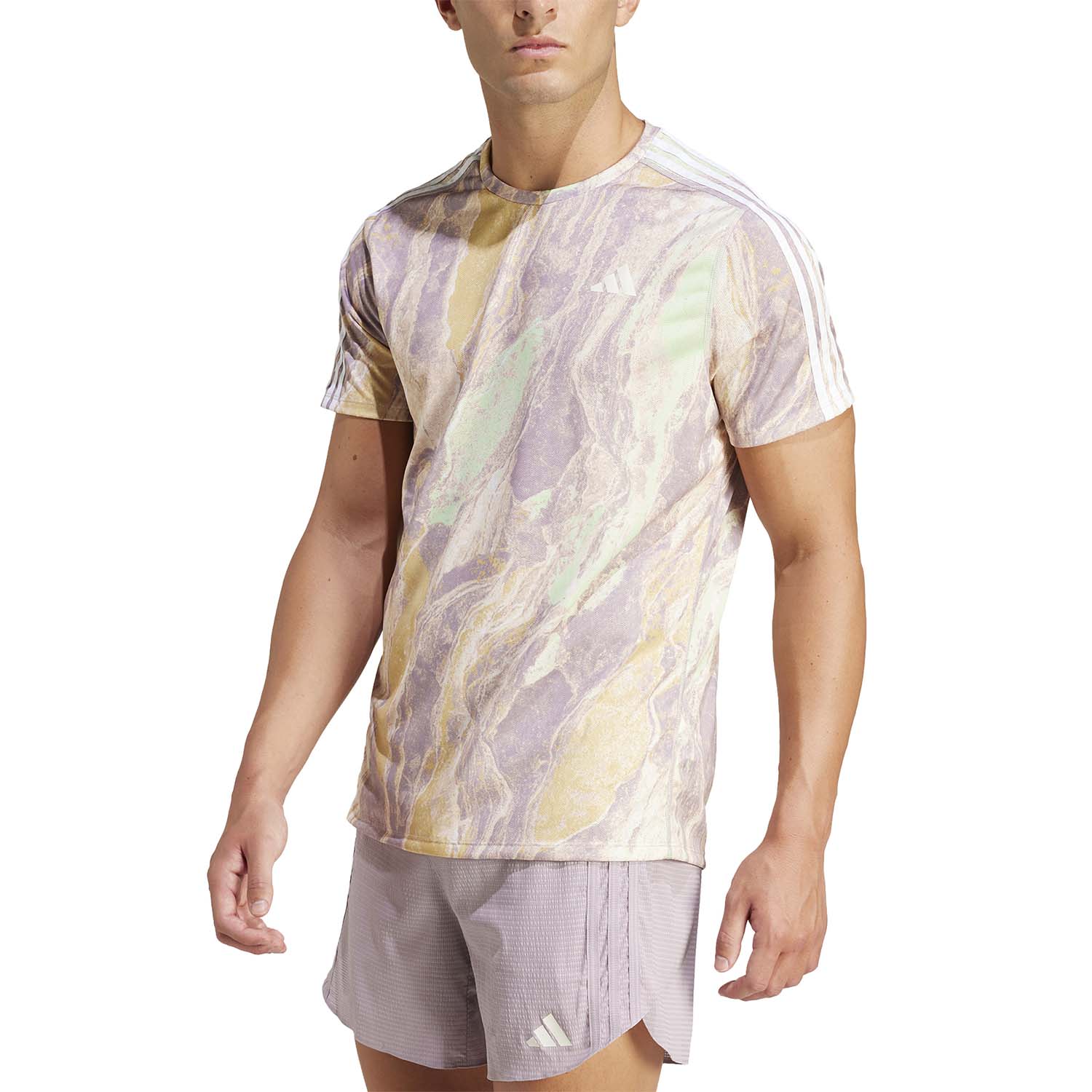 adidas Own The Run HEAT.RDY T-Shirt - Crystal Sand/Preloved Fig/Semi Green Spark/Oat