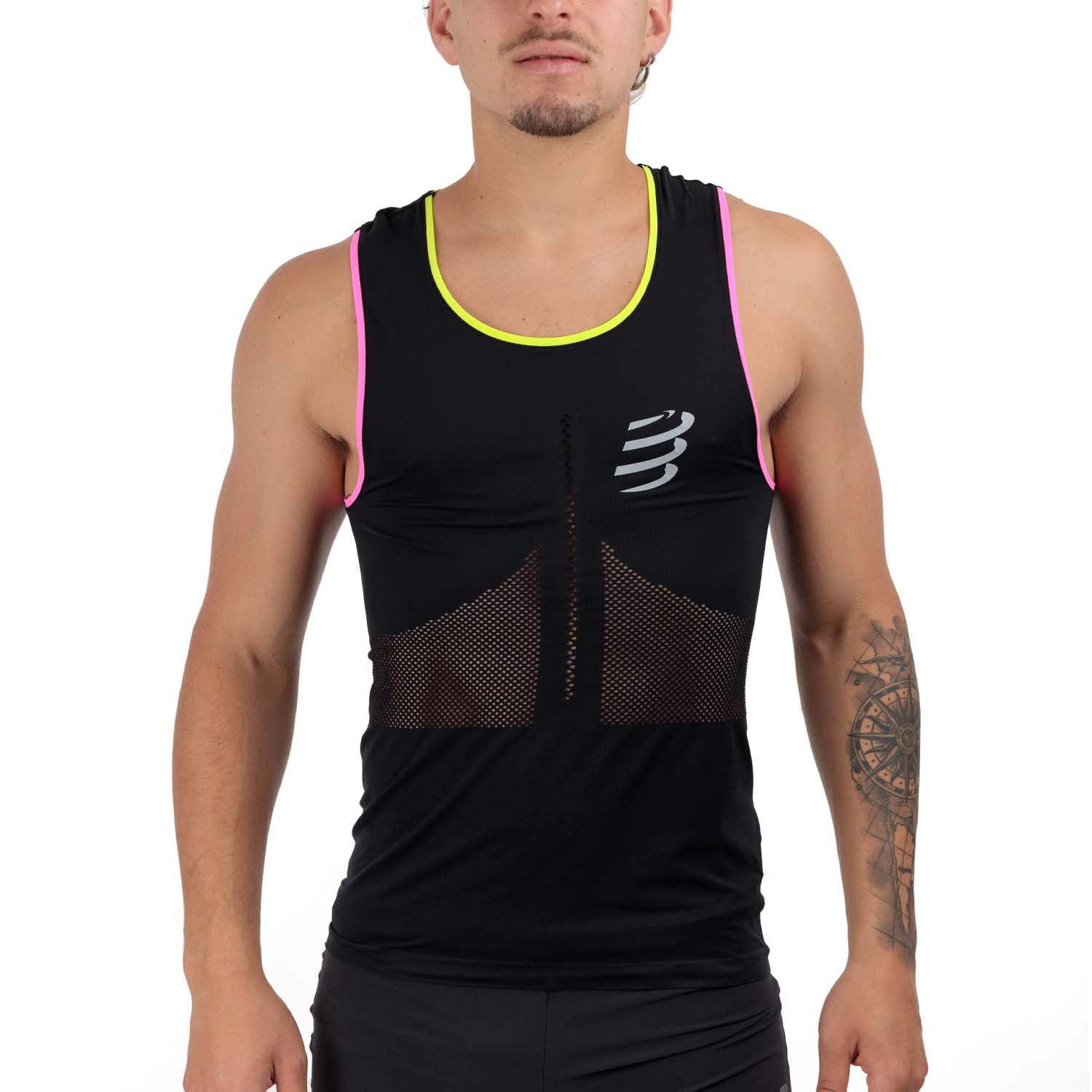 Compressport Pro Racing Canotta - Black/Safe Yellow/Neo Pink