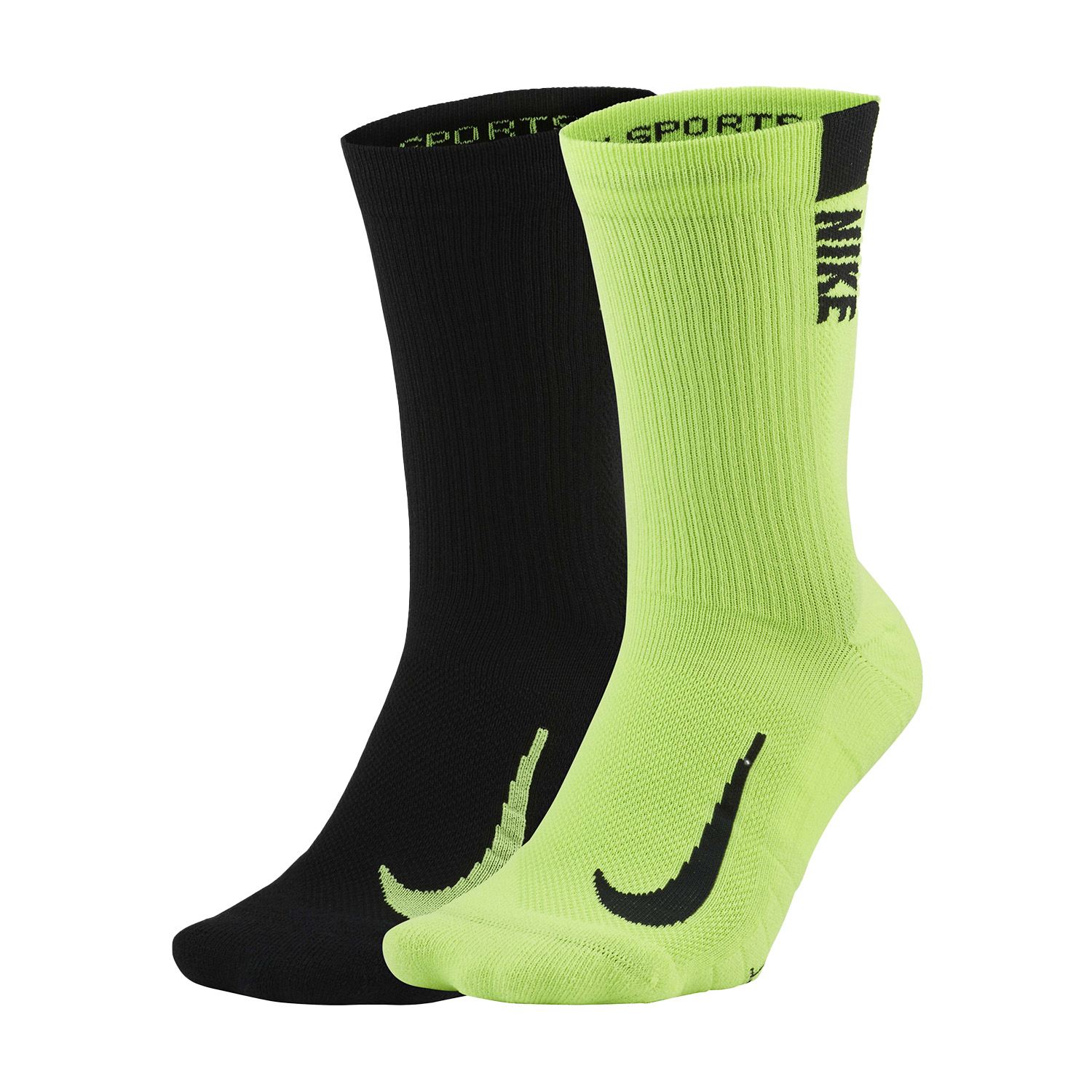 Nike Dri FIT Multiplier Crew x 2 Calze da Running Green Black
