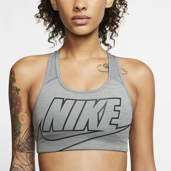 Nike Swoosh Futura Sports Bra - Smoke Grey/Pure/Black