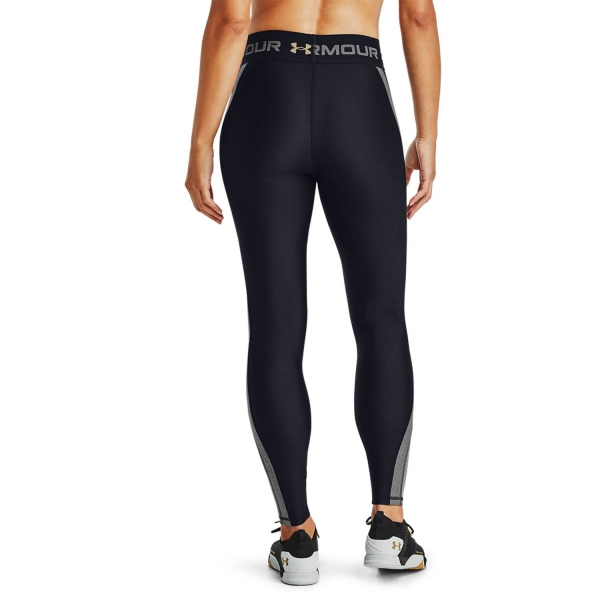 Under Armour HeatGear Logo Tights - Black/Charcoal Light Heather/Metallic Gold Luster