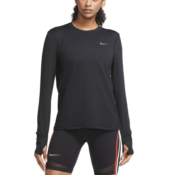 Women's Running Shirt Nike Nike Element Crew Shirt  Black/Reflective Silver  Black/Reflective Silver 