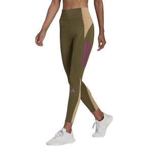 Women's Running Tights adidas Own The Run Block 7/8 Tights  Focus Olive/Beige Tone H38780