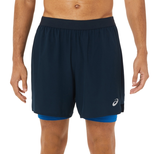 Men's Running Shorts Asics Road 2 in 1 7in Shorts  French Blue/Hazard Green 2011A771405