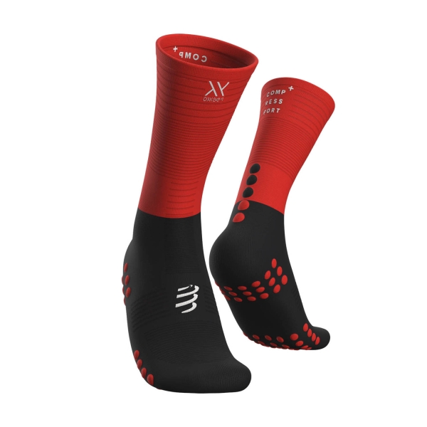 Calcetines Running Compressport Mid Compression Calcetines  Black/Red XU00005B906