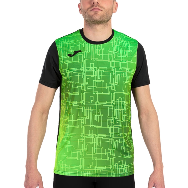 Men's Running T-Shirt Joma Joma Elite VIII TShirt  Black/Green Fluor  Black/Green Fluor 